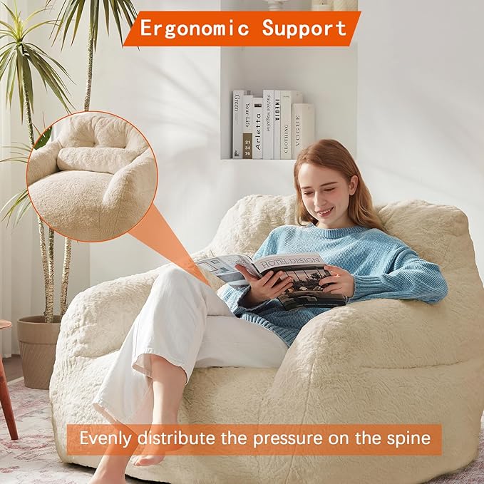 Bean Bag Chair for Adults with Pillow,Oversized Bean Bag Couch for Adults Chairs,Giant Lazy Couch Sofa Chairs with Filler,Large Reading Chair for Living Room Bedroom,Apricot