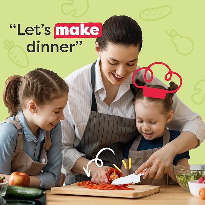 Baketivity 6 Piece Kids Cutting Board and Knife Set | Plastic Knives and Flexible Cutting Boards for Safe and Fun Cooking | Dishwasher Safe Kids Knifes for Real Cooking | Suitable for Children 6+