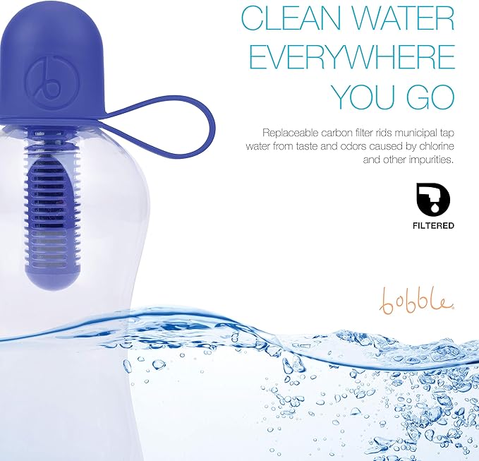 Bobble Classic Water Bottle, Filtered Water, BPA-Free Reusable Bottle, Soft Touch Carry Cap with Replaceable Carbon Filter for Sustainable Water and Hydration 34 oz - 2 Pack (Lavender)