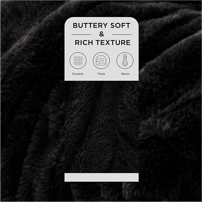 Bedsure GentleSoft Fluffy Black King Size Blanket for Bed, Thick Soft Sherpa Faux Fur Fleece Bedding Fuzzy Plush Winter Warm Heavy Oversize Large King Blanket, Cozy Black Gifts for Men Women, 108x90