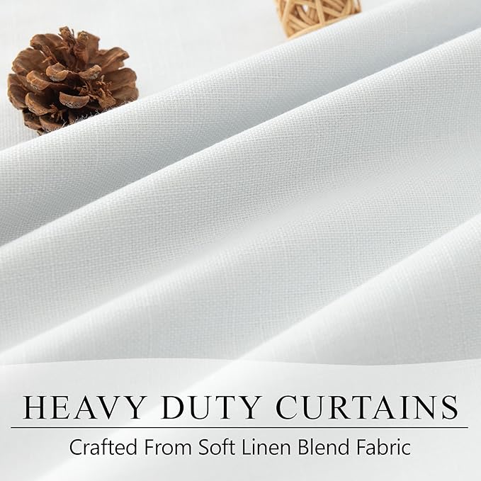 104 Inch Long Curtains White Linen Black Out Back Tab Pleated Blackout Curtain for Living Room Bedroom Teen Girls Thick Linen Lightweight Heat Draft Blocking Window Drapes Office Custom Length 2 Panel