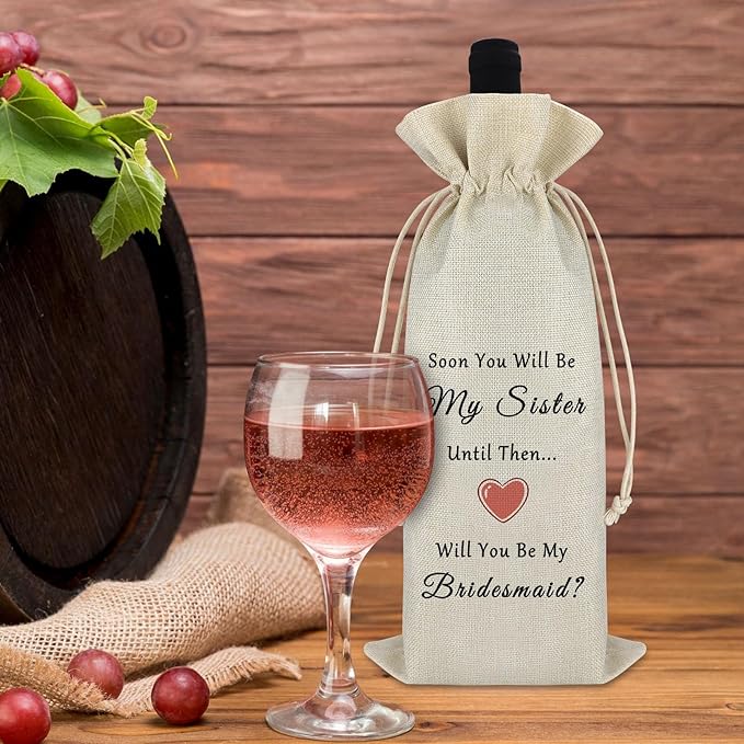 Bridesmaid Gift Sister Gift Wine Bag Wedding Gift for Sister Engagement Gift for Friends Bridal Shower Gift Proposal Gift for Sister in Law Soul Sister Gift from Bride Reusable Wine Burlap Bag
