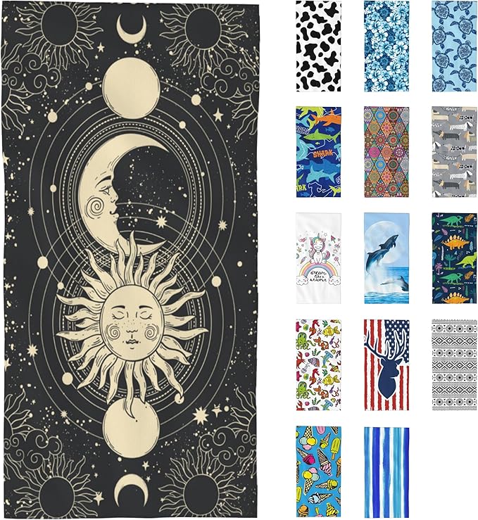 Beach Towel Oversized, Mystical Tarot Card Sun Moon Face Microfiber Beach Towels, Lightweight, Absorbent, Quick Dry, Sand-Free Beach Blanket, Unique Gift for Camping, Pool,Yoga, 29.5” X 59”