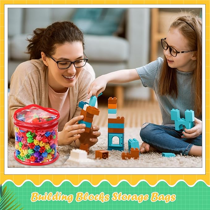 3 Packs Toy Storage Bags Transparent Clear PVC Storage Organizer with Zippered, Kids Waterproof Toy Bags for Board Games, Building Blocks, Puzzles and Small Toys (Red, Yellow and Blue)