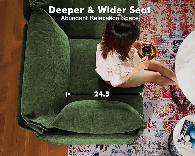 134.6" Modular Sectional Sofa, Oversized 4 Seater Green Couch with Removable Chenille Fabric Cover, Deep Seat & High Backrest for Living Room, Office & Apartment