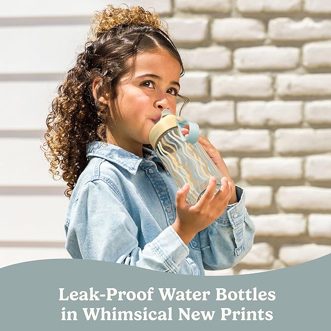 Bentgo Kids Water Bottle (Whimsy & Wonder Collection) - Leak-Proof Durable Tritan 15 oz. Cup for Kids/Toddlers 3+; Flip-Up Safe-Sip Straw for School, Sports, Daycare, Camp & More (Wavy)