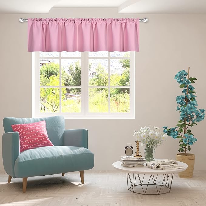 Baby Pink Extra Wide Valance for Windows 100x18 Inch Solid Thermal Insulated Blackout Rod Pocket Kitchen Short Curtain Toppers Extra Wide Valance for Bathroom Living Room 1 Panel