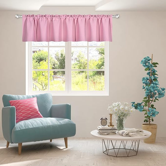 Baby Pink Extra Wide Valance for Windows 100x18 Inch Solid Thermal Insulated Blackout Rod Pocket Kitchen Short Curtain Toppers Extra Wide Valance for Bathroom Living Room 1 Panel