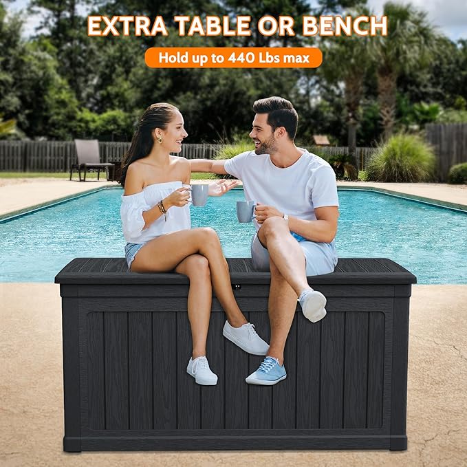 230 Gallon Double-Wall Resin Deck Box - Lockable Waterproof Outdoor Storage Box, 1000lbs Capacity & Doubles as Seating for Patio Furniture - Garden Tools, Pool Accessories (Black)