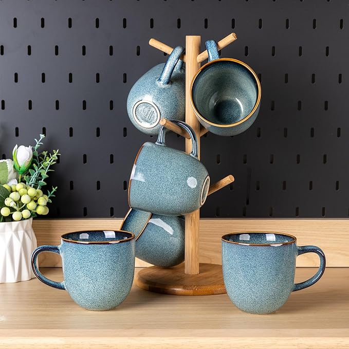 AmorArc 12oz Coffee Mugs, Ceramic Coffee Mugs set of 6 for Man, Woman, Dad, Mom, Modern Coffee Mugs with handle for Latte/Cappuccino/Milk/Cocoa. Dishwasher&Microwave Safe, Ocean Blue