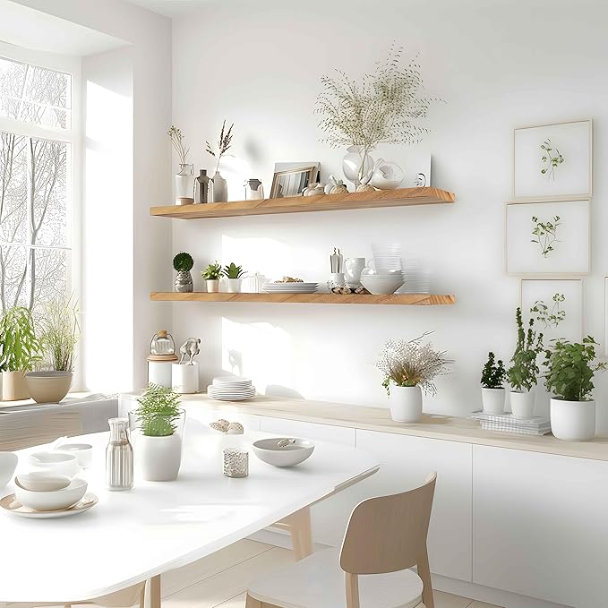 48 Inch Floating Shelves for Wall Rustic Light Wood Wall Shelves for Bedroom Set of 4