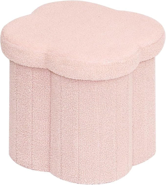 B FSOBEIIALEO Storage Ottoman Cube, Flowers Shaped Ottomans with Storage Foot Stool Footrest, Boucle Ottoman Seat for Dorm Room, Faux Teddy Fur, Pink 15"x15"x15"