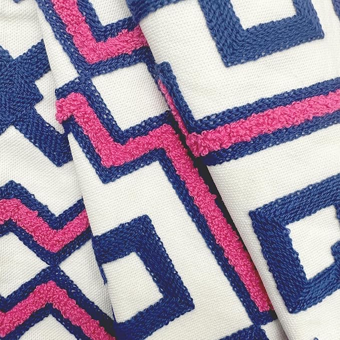 Alysheer Embroidered Lumbar Decorative Throw Pillow Cover 12"x 20", Classic Boho Geometric Embroidery Pattern Cotton Rectangular Cushion Case for Sofa Couch Living Room Bedroom(Blue Pink)