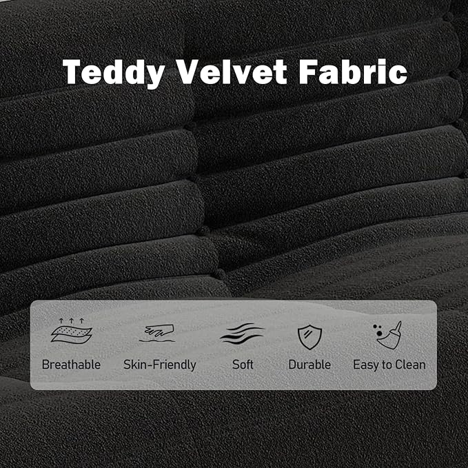 Big Bean Bag Chairs for Adults, 3 Seater Large Bean Bag Chair Sofa, Fireside Chair Lazy Sofa Chair with High Density Comfortable Foam, Modern Bean Bag for Living Room, Bedroom, Office (Black)