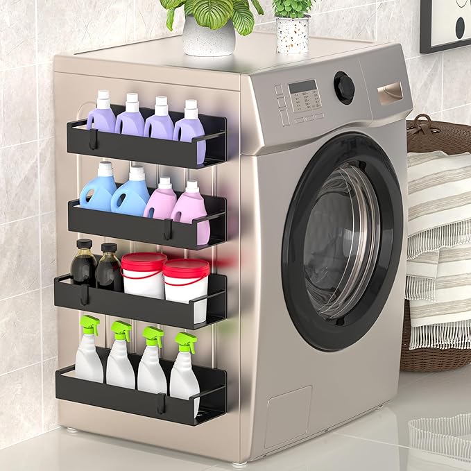 4 Pack Magnetic Spice Rack Organizer for Refrigerator and Oven, Matt Black Fridge Organizers and Storage for Kitchen