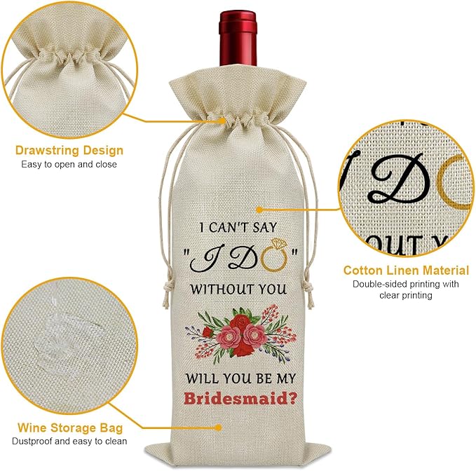 Bridesmaid Gifts for Wedding Day Wine Bag Bridesmaid Thank You Gifts Bridesmaid Proposal Gifts Wine Bottle Decoration Bag Wine Accessories Gifts for Wine Lovers Bridal Shower Gifts for Bridesmaids