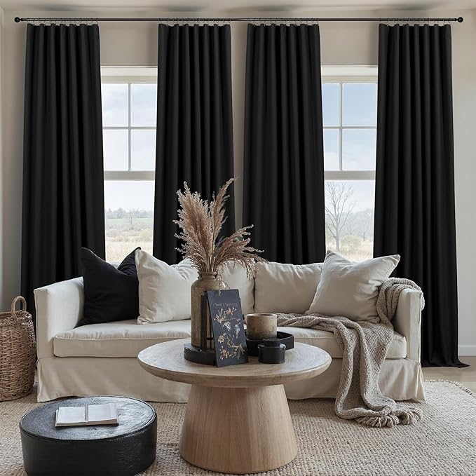 Black Out Curtains 108 Inches Long 2 Panel Burg for Bedroom Window Solid Modern Blackout Linen Drapes Back Tab Sun Heat Cold No Light Blocking Curtains for Winter Living Room Blinds Shades Elegantes