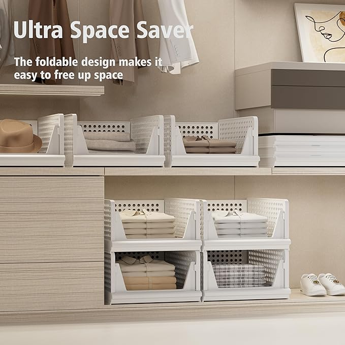 5 Pack Stackable Plastic Storage Basket Closet Organizer Bin Foldable Clothes Organizer Storage Drawer Shelf Container for Living room Bathroom Kitchen Office (3L+2S)