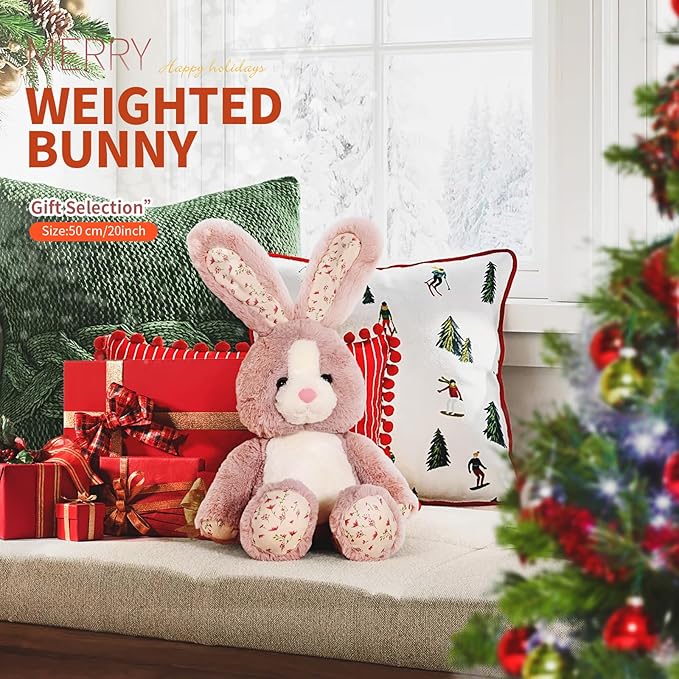 20 inch Long Ear Bunny Plush, Pink Bunny Weighted Stuffed Animals, Big Rabbit Plushies Pillow Toys, Birthday Gift for Kids and Adults.