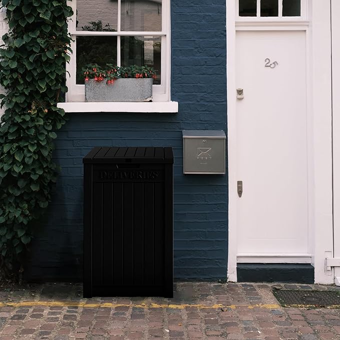 55 Gallon Plus Lockable Resin Deck Box, Waterproof Outdoor Storage Box for Patio Furniture, Garden Tools, Pool Accessories, UV-Resistant Outside Delivery, Black