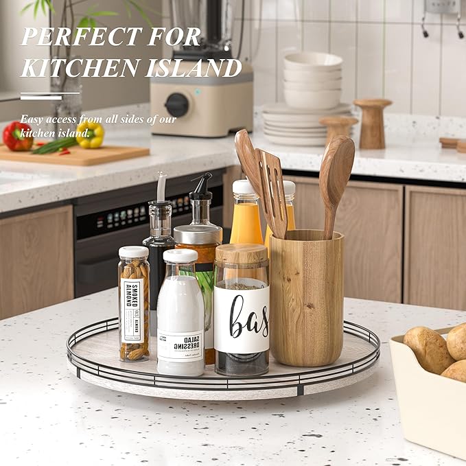 18" Lazy Susan Wood Turntable Organizer for Kitchen Decor, Farmhouse Round Wooden Lazy Susan Organization and Storage for Cabinet, Dining Table, Pantry, Bathroom, Countertop, Centerpiece, Home Decor