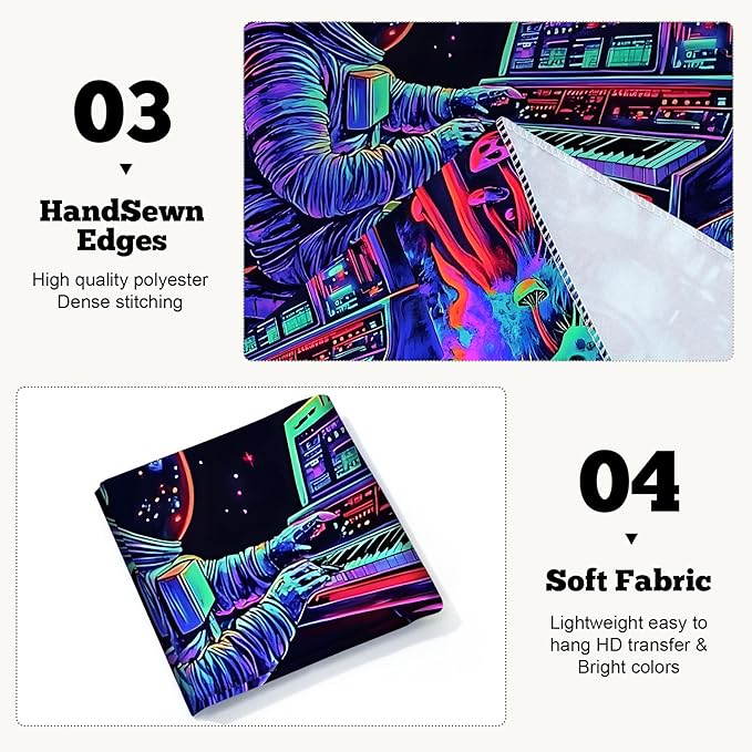 BVBOX Astronaut Space Blacklight Tapestry 79"x59", UV Reactive Astronaut Electronic Piano Universe Galaxy Planet Glow in Dark Music Tapestries, Black Light Neon Upright Poster Wall Hanging Backdrop Decor for Bedroom Living Room