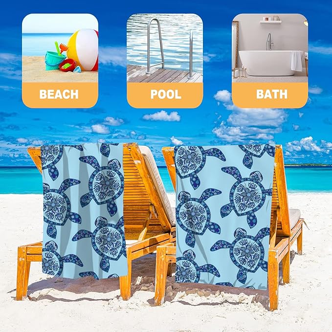 Beach Towel Oversized, Boho Sea Turtles Microfiber Beach Towels, Lightweight, Soft Absorbent, Quick Dry, Sand-Free Beach Blanket, Unique and Ideal Gift for Camping, Pool,Yoga, 29.5” X 59”