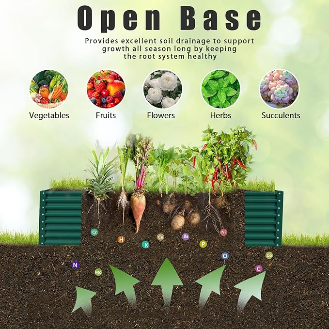 1 Pack 8x3x2FT Galvanized Raised Garden Bed Kit Retangular Metal Ground Planter Box Outdoor Bottomless Planter Raised Beds for Vegetables Flowers Herbs Fruits, Green