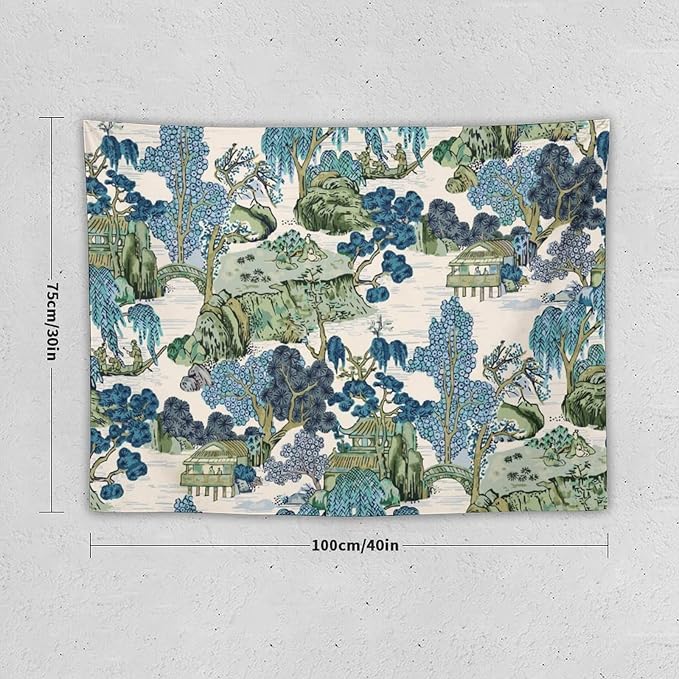 Asian Floral Wall Tapestry, 40"x30", Bedroom & Living Room Decor