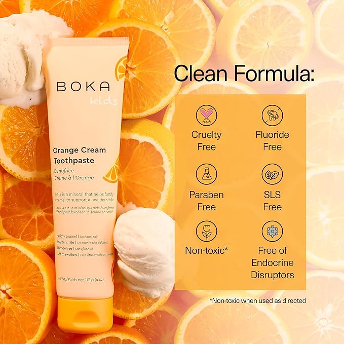 Boka Fluoride Free Toothpaste Nano Hydroxyapatite Toothpaste - Orange Cream Flavor, 4 oz 3Pk US Manufactured