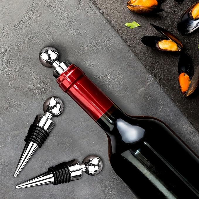 5 Pcs Wine Stopper Bottle Stopper Wine Saver, Wine Saver Zinc Alloy Silicone, Reusable Leak Proof Keep Fresh Wine Corks, for Gifts, Bar, Holiday, Party, Wedding, Camping for Standard Bottle