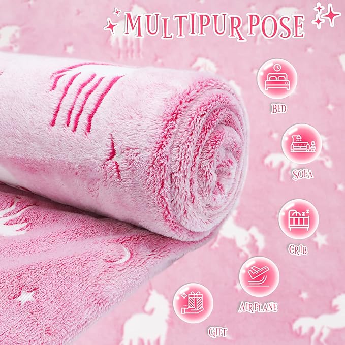 BORORO Glow in The Dark Blanket Unicorns Gifts for Girls Kids Blankets for Birthday Halloween Christmas Valentines Gifts
