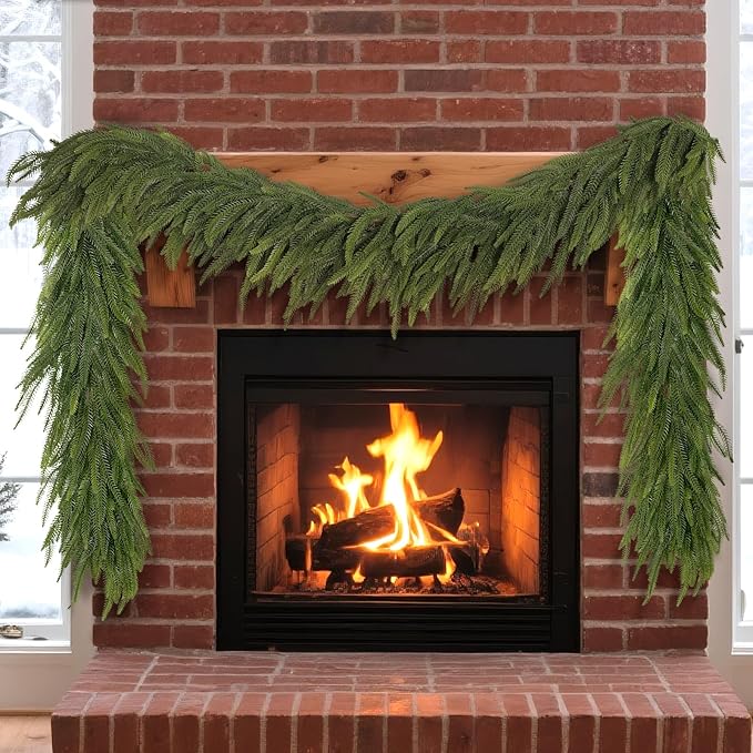 5FT Christmas Norfolk Pine Garland -2PCS, Artificial Pine Needles Garlands Faux Greenery Fake Garland for Holiday Fireplace,Table,Window,Stairs,Mante,Indoor Outdoor Decor