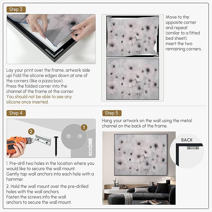 36"x46" Extra Large Framed Wall Art Soft White Poppies Watercolor Floral, Delicate Botanical for Home Living Room Bedroom Decor (Frame Assembly Required)