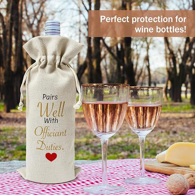 bxtala Officiant Gifts for Wedding Day Wine Gift Bags, Officiant Gifts from Bride Groom, 1pcs Well with Officiant Reusable Burlap Wine Gifts Bags for Wine Bottles, Wedding Engagement Party Favor -10