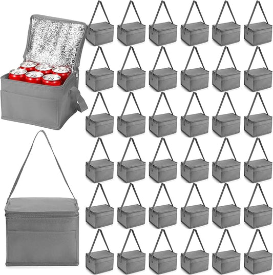 Amyhill Gray Insulated Lunch Bag, 8.27 x 6.3 x 5.51 inches, PEVA Foil Lining, Stain Resistant, Reusable, Portable, Lightweight, Spacious, Easy to Clean, Suitable for Office, Picnic