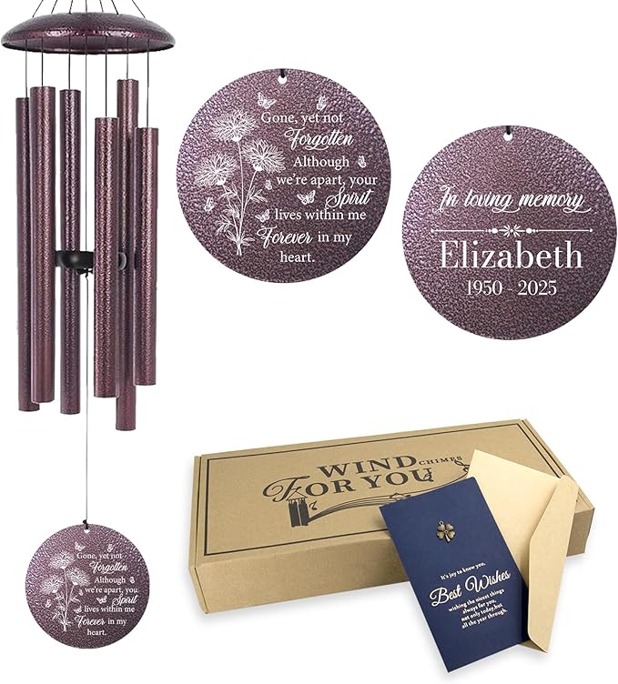 ASTARIN Engraving Wind Chimes for Loss of Loved One, Personalized Wind Chimes Memorial, Bereavement Gifts for Loss of Mother, Windchimes in Memory of a Loved One, Outside Windchime(Produced in USA)