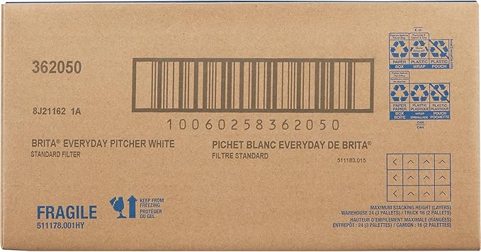 Brita Large Water Filter Pitcher, BPA-Free Water Pitcher, Replaces 1,800 Plastic Water Bottles a Year, Lasts Two Months or 40 Gallons, Includes 1 Filter, 10-Cup Capacity, Bright White