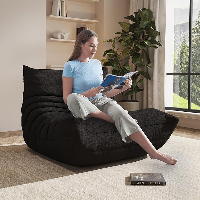 Bean Bag Chair, Oversized Bean Bag Chair for living Room, Fireside Chair for adults with Memory Foam Filled, Big Accent Sofa Lounge Floor Sofa for Gaming, Reading, Relax, No Assembly Required. (Black)