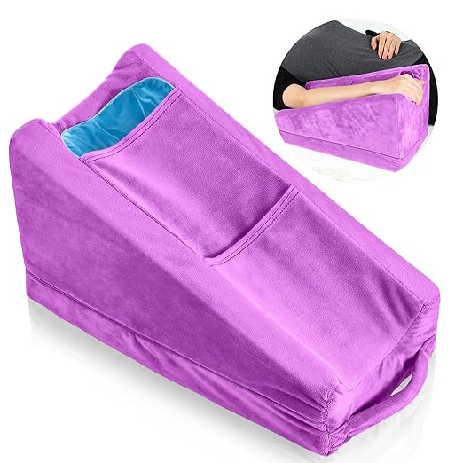 Buryeah Arm Pillow Arm Elevation Pillow with 2 Pockets, Soft Ergonomic Support Pillow for Elbow Arm Rest Wedge Pillow Broken Arm Gifts with High Density Foam for Recovery Sleeping Care(Violet)