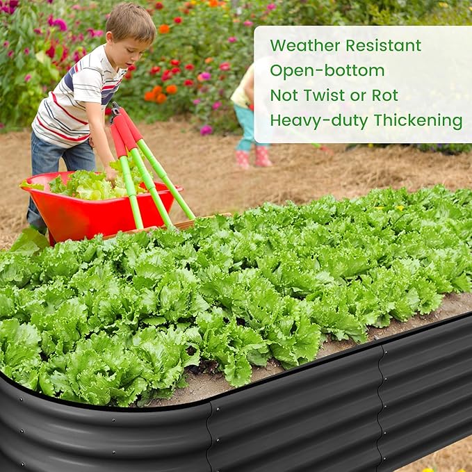 2 Pcs 4.5x2x1ft Oval Raised Garden Bed, Galvanized Raised Beds,Open-Ended Base Metal Raised Planter Beds,Garden Bed Outdoor,Planter Raised Boxes for Vegetables, Flowers,Tool-Free Asse,Gray