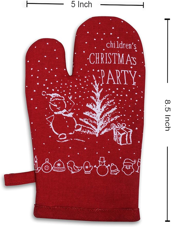 AMOUR INFINI 100% Cotton Christmas Party 5-Piece Kitchen Set Women's Aprons and Oven Mitts|Kid's Aprons, Oven Mitts, and Chef Hats for Kitchen Play, Baking Fun|Thanksgiving,Christmas Gift for Kid's