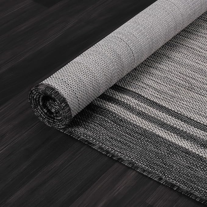 Bordered Outdoor Rug 10x14 Washable Outside Carpet for Indoor Patio Porch Waterproof Easy Cleaning Non Shedding Area Rugs Dark Gray 10 x 14