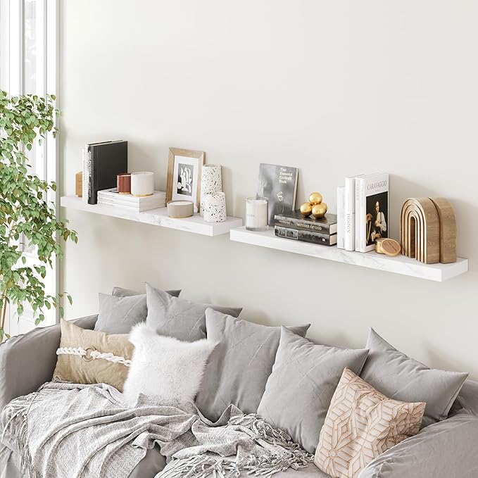 BAMEOS Floating Shelves,40 in W x 8in D Wall Mounted Wooden Shelves with Invisible Brackets Set of 2, Hanging Wall Shelves Decoration for Bedroom, Bathroom, Living Room and Kitchen