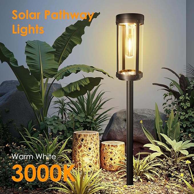 Bright Solar Pathway Lights Outdoor, 2 Pack Upgraded Solar Powered Garden Lights Waterproof, Auto On/Off Solar Yard Light for Lawn Patio Walkway Driveway Landscape Lighting Decor (Warm White, 2 Pack)