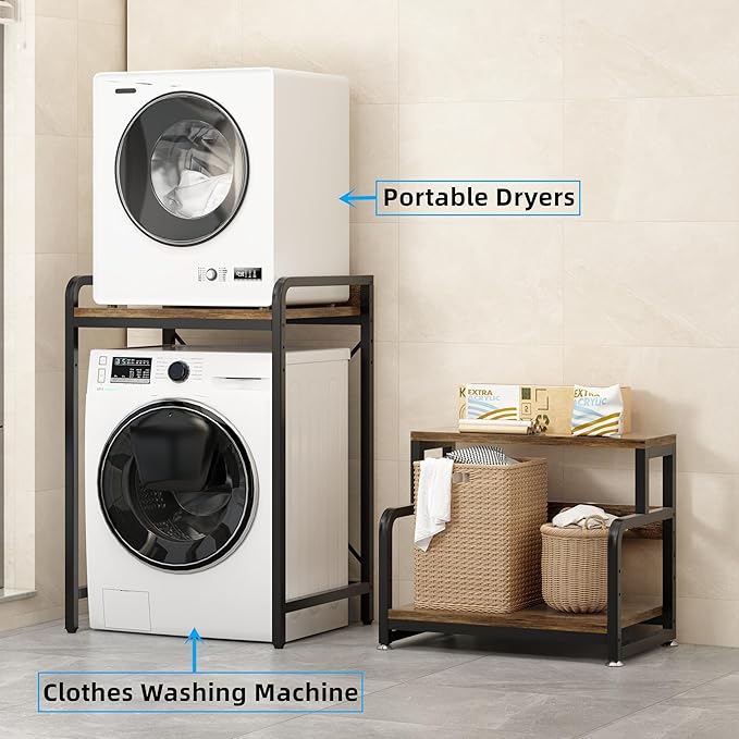 3-Tier Bathroom Room Shelf Washing Machine Storage Utility Rack Over The Toilet Washer Dryer Storage Bathroom Organizer Rack Space Saving Shelving Units Clothes Dryers Shelf
