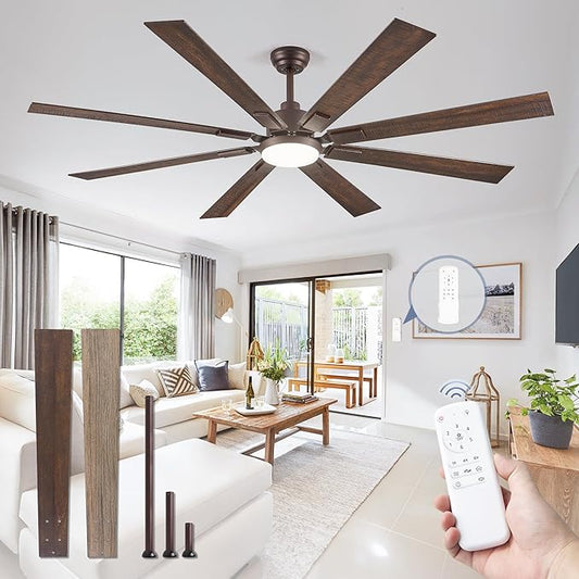 72 inch Oil Rubbed Bronze Ceiling Fans with Lights and Remote, Indoor/Outdoor Farmhouse Ceiling Fan for Living Room Patio, 6 Speed Reversible Quiet DC Motor, 3CCT, Dual Finish Blades