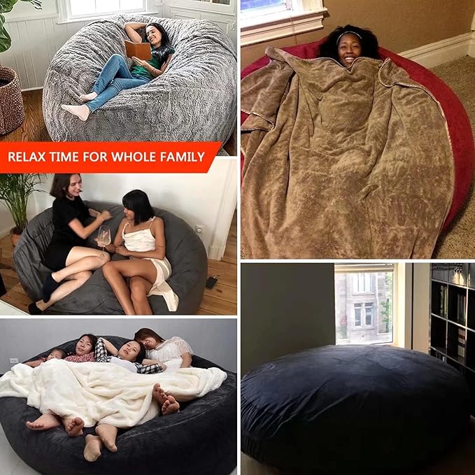 Big Huge Giant Bean Bag Chair for Adults, (No Filler) Bean Bag Chairs in Multiple Sizes and Colors Giant Foam-Filling Required- Machine Washable Covers, Double Stitched Seams (Blood red,5FT)