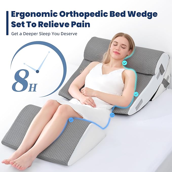 BDEUS 4PCS 23.6 Inch Wide Orthopedic Bed Wedge Pillow Set, Memory Foam Adjustable Wedge Pillow Post Surgery for Back, Neck and Leg Pain Relief-Acid Reflux and GERD for Sleeping, with Travel Bag
