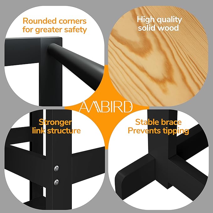AMBIRD Toddler Step Stool, 3 Adjustable Height Kitchen Step Stool for 18-48 Months Kids, Wooden Toddler Kitchen Stool with Rail & Non-Slip Mat for Kitchen & Bathroom Sink (Black)